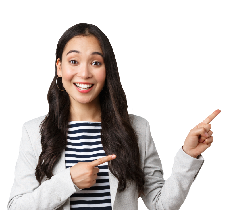 Young woman pointing the way to better business.